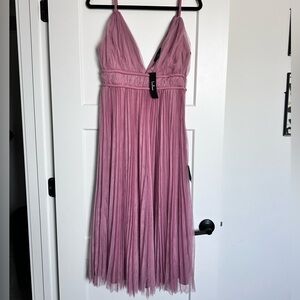 Lulus Sweet Goddess Mauve Mesh Pleated Sleeveless Midi Dress